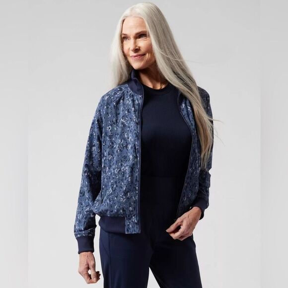 Athleta Women’s Size XS Brooklyn Bomber Jacket II Full Zip Captivate Chrome Blue - Picture 1 of 13